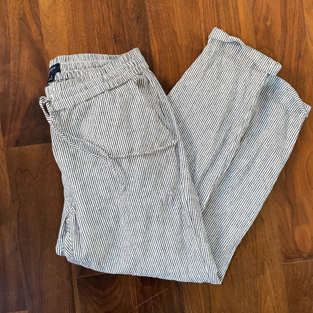 J Crew Striped linen-cotton blend drawstring pant
